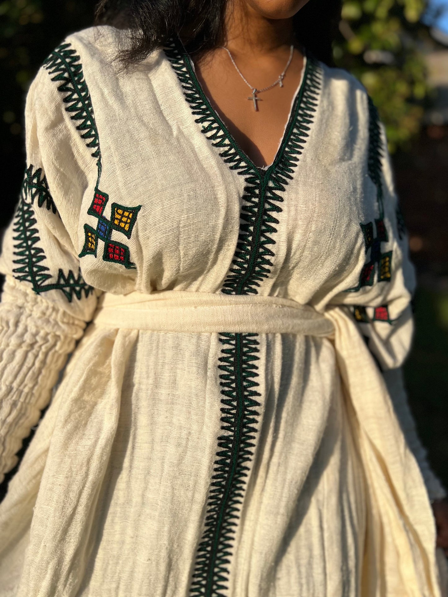 Gondar Fetil • Ethiopian Gondar Amhara White Single Embroidery Dress