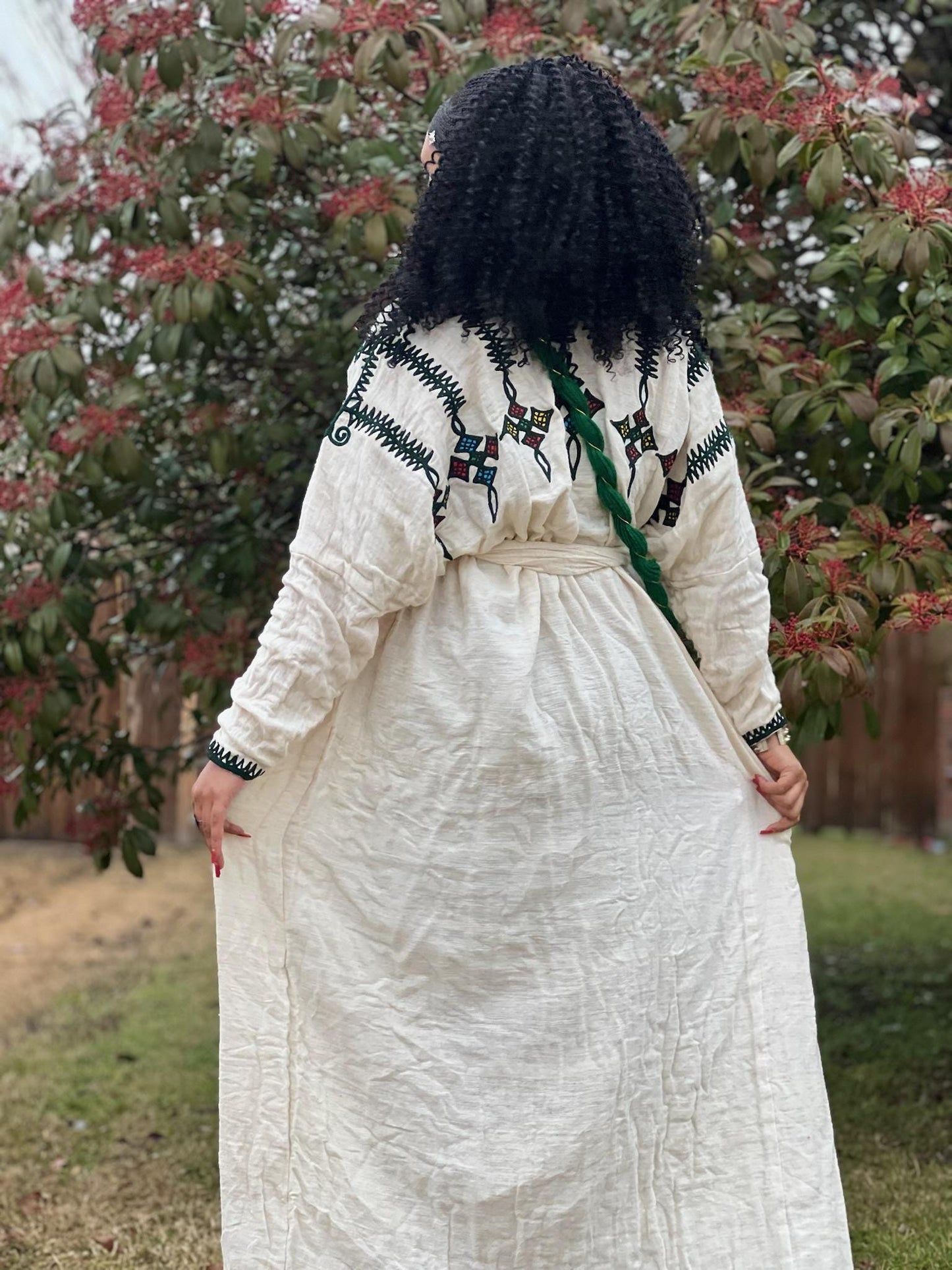 Handmade Ethiopian Dress: Gondar Amhara White Embroidery, Cotton Habesha Gown