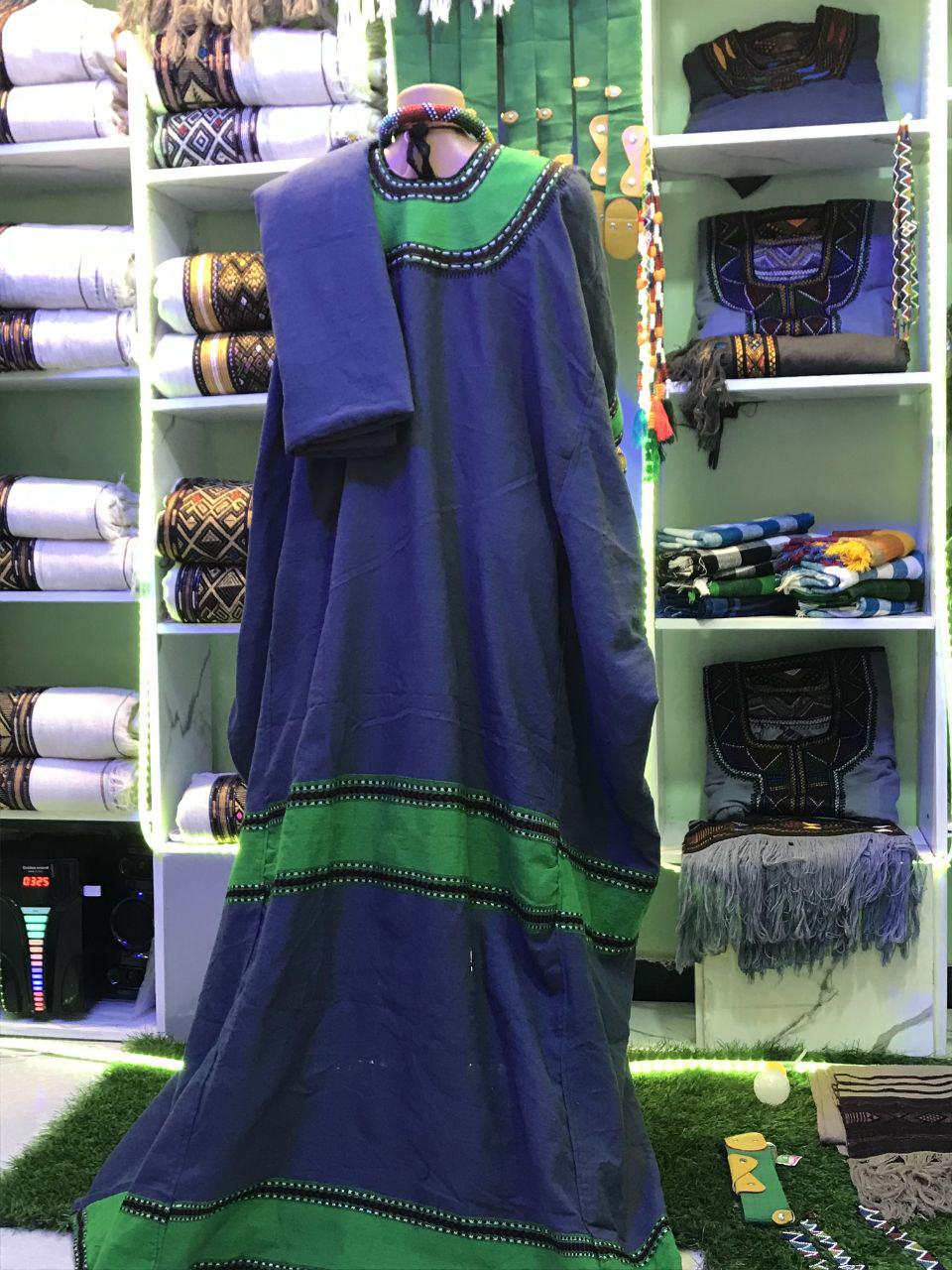 Ethiopian Raya Wollo Dark Blue Green Embroidery Habesha Dress
