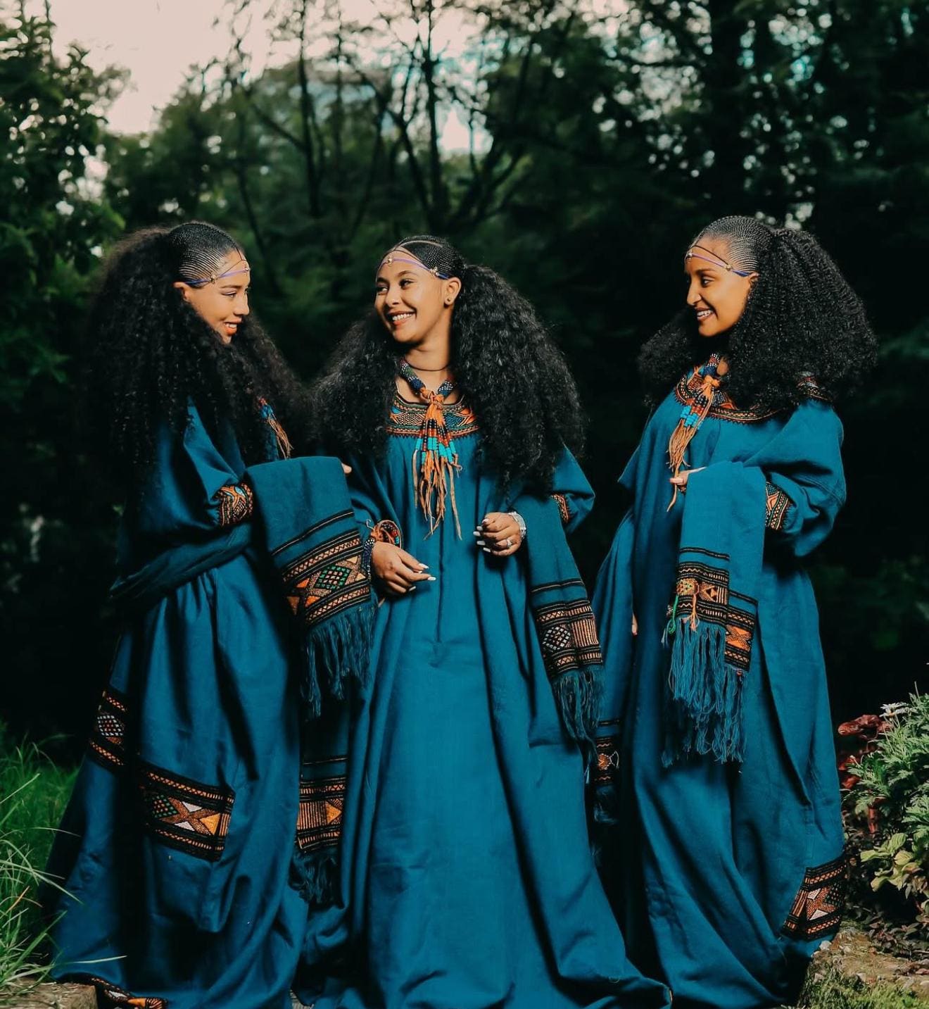 Ethiopian Raya Wollo traditional Dark Blue Fabric Embroidery Habesha Dress