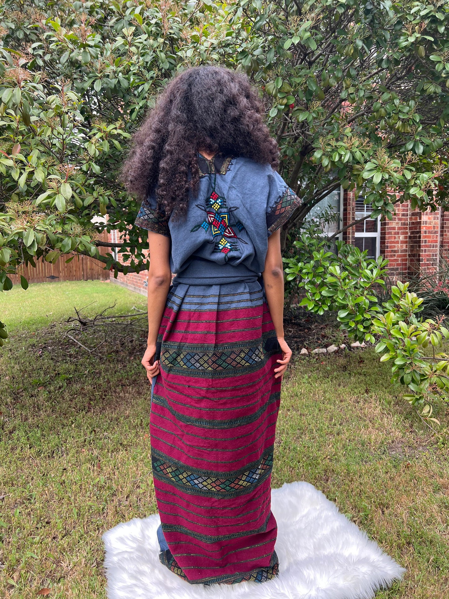 Lakomelza Tilfs • Ethiopian Wollo Raya Fabric Dark Blue Dress