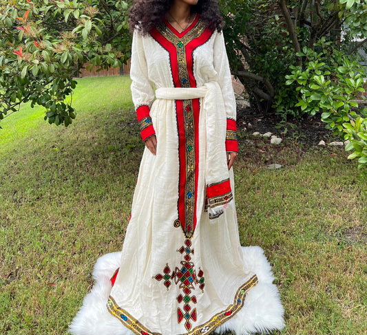 Ethiopian Wollo Amhara Signature Tiftif Fetil Dress