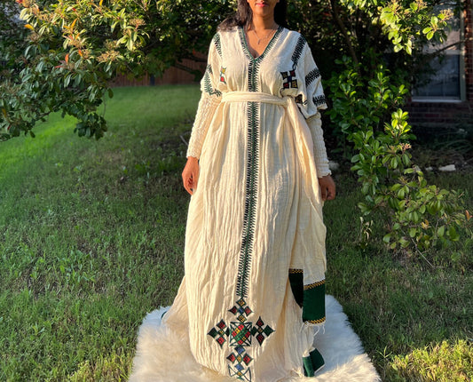 Gondar Fetil • Ethiopian Gondar Amhara White Single Embroidery Dress