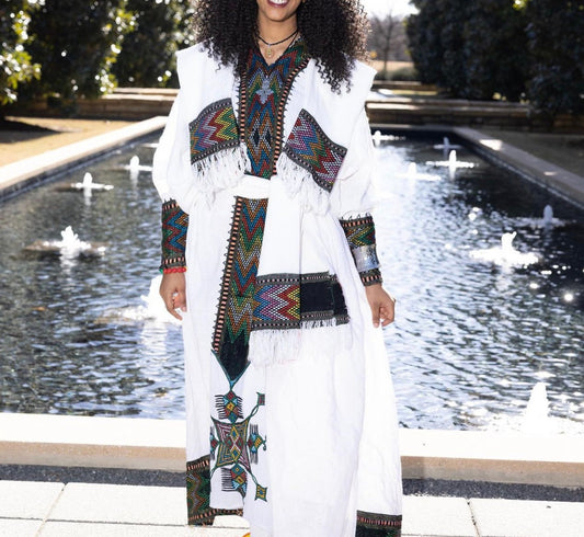 Lakomelza Tilfs • Ethiopian Abay Tilf Wollo Amhara White Dress || Habesha Dress