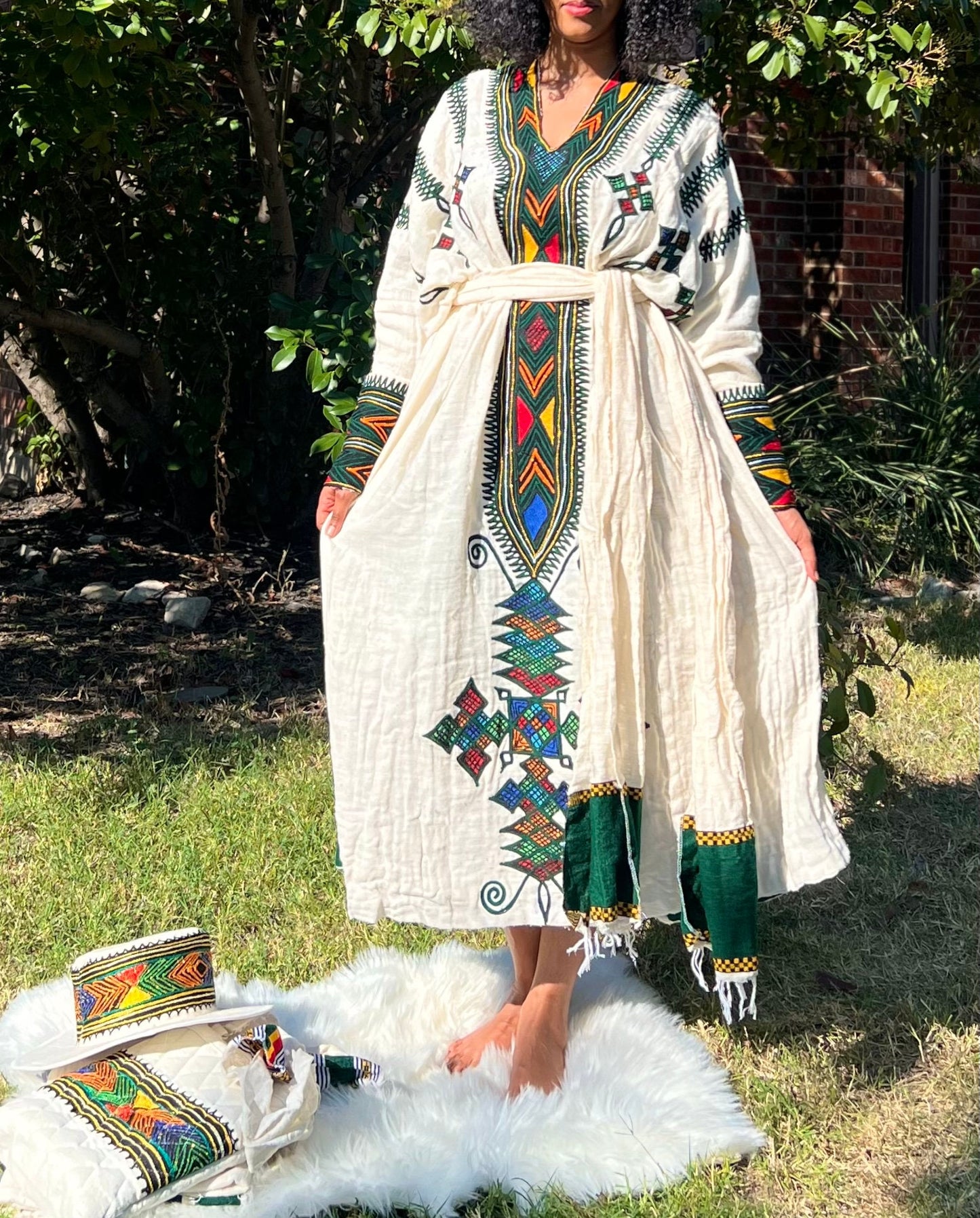 Gondar Fetil Collection • Ethiopian Gondar  Amhara Embroidery White Dress