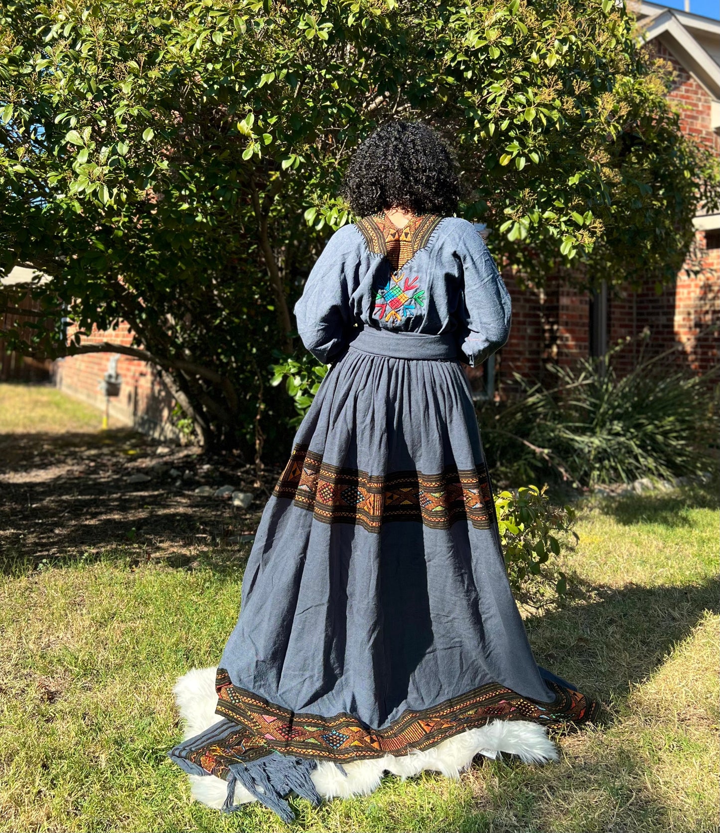 Lakomelza Tilfs • Ethiopian Wollo Amhara Raya Fabric Dark Blue Dress
