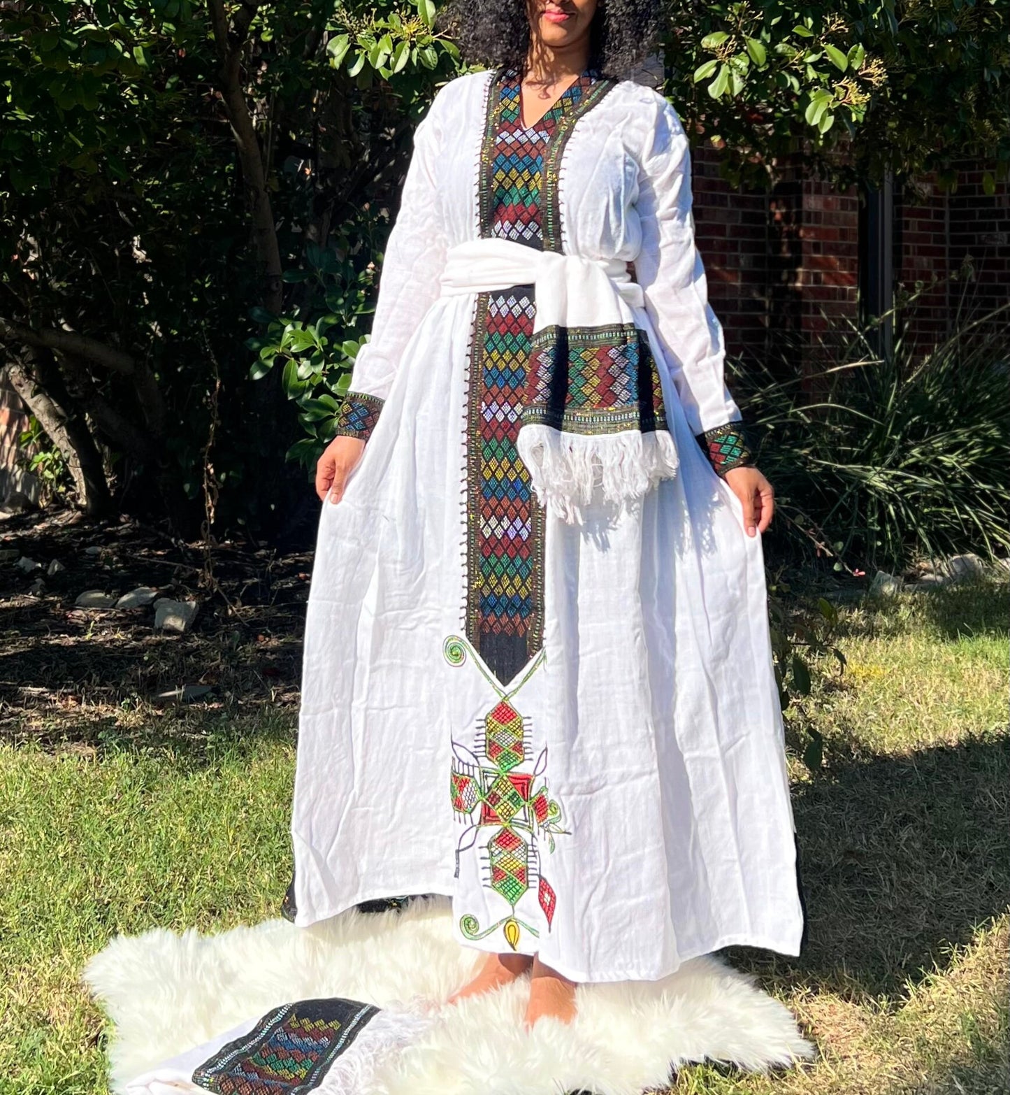 Lakomelza Tilfs • Ethiopian Wollo Amhara Raya Fabric White Dress || Habesha Dress