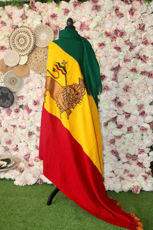 MOA Anbesa | Lion of Judah Embroidery Ethiopian Tri-Color Blanket • Gojam Abebe Fota