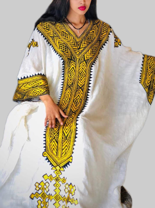 Gondar Fetil Dress: Ethiopian Amhara Yellow Tibeb Dress