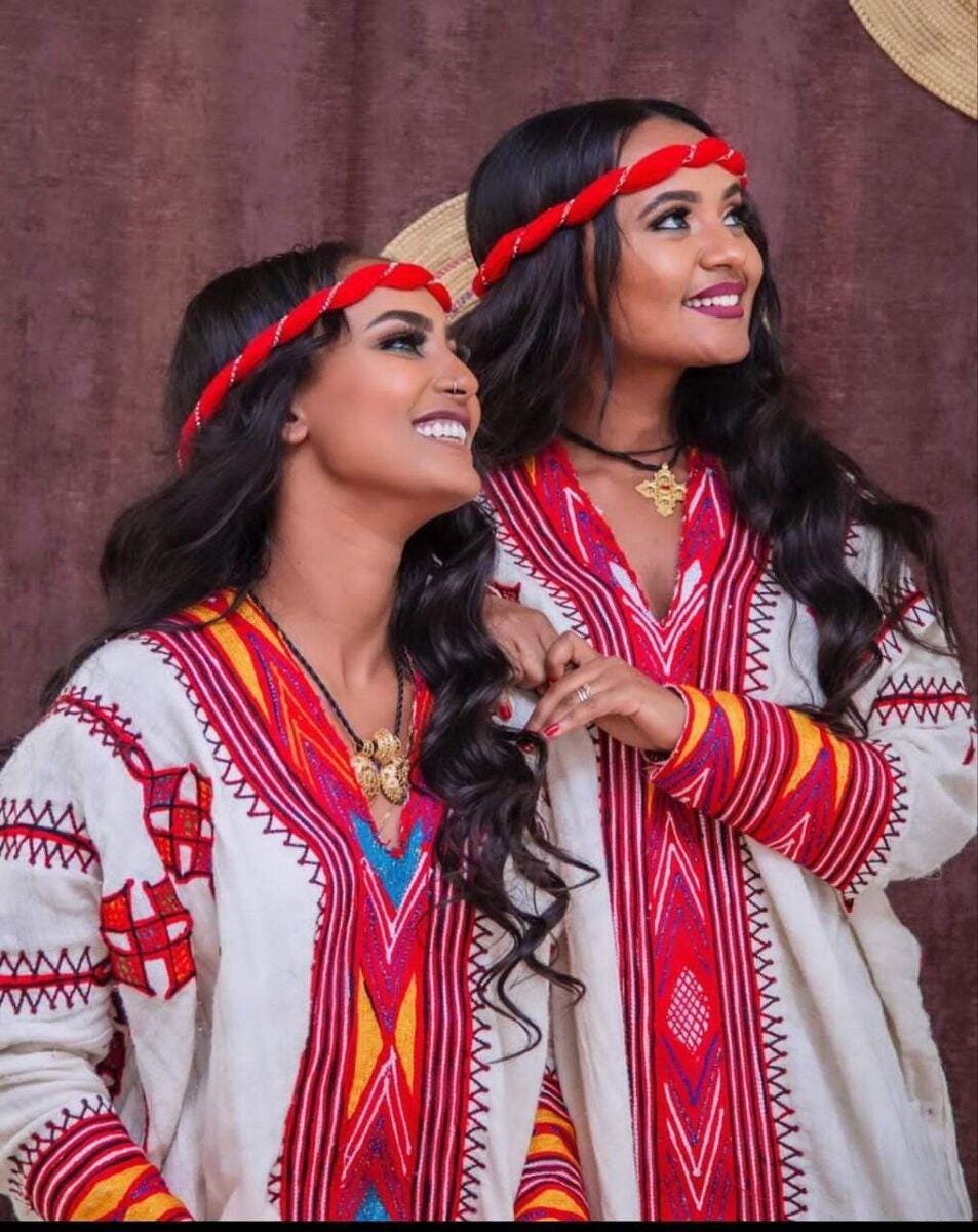 Gondar Fetil Collection • Ethiopian Gondar  Amhara Embroidery Red Dress