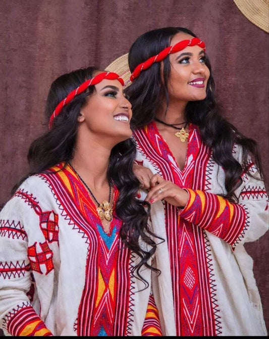 Gondar Fetil Collection • Ethiopian Gondar  Amhara Embroidery Red Dress