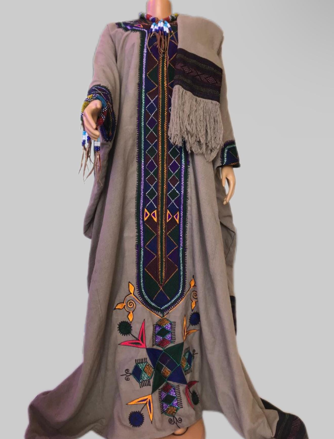 Ethiopian Raya Wollo traditional Grey Fabric Embroidery Habesha Dress