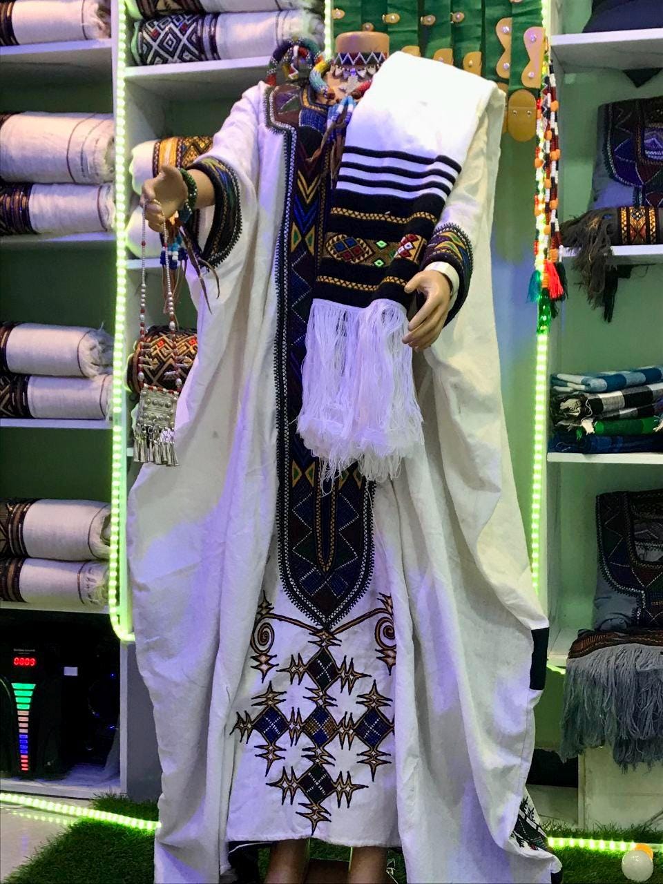 Raya Wollo Ethiopian Traditional White Embroidery Habesha Dress