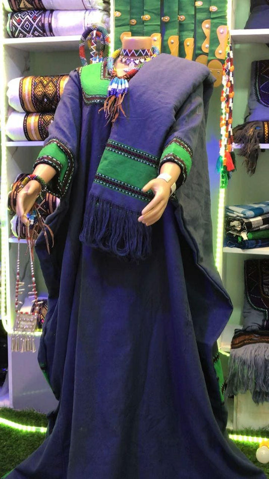 Ethiopian Raya Wollo Dark Blue Green Embroidery Habesha Dress