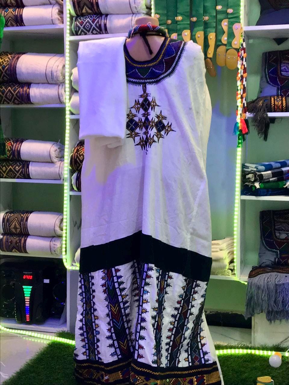 Raya Wollo Ethiopian Traditional White Embroidery Habesha Dress