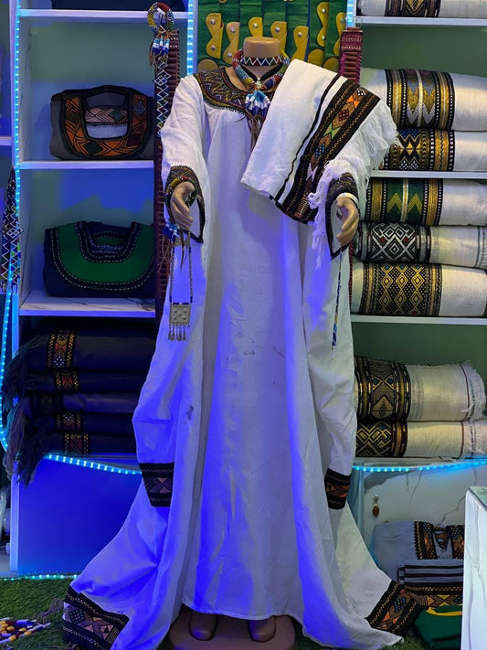 Lakomelza Tilfs • Ethiopian Wollo Raya Fabric Neck Embroidery Dress
