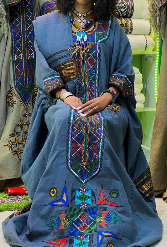 Ethiopian Raya Wollo traditional Dark Blue Dress
