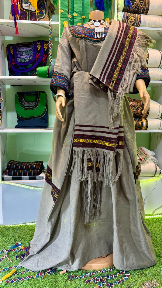 Ethiopian Wollo Raya Light Grey New Emroidery design dress