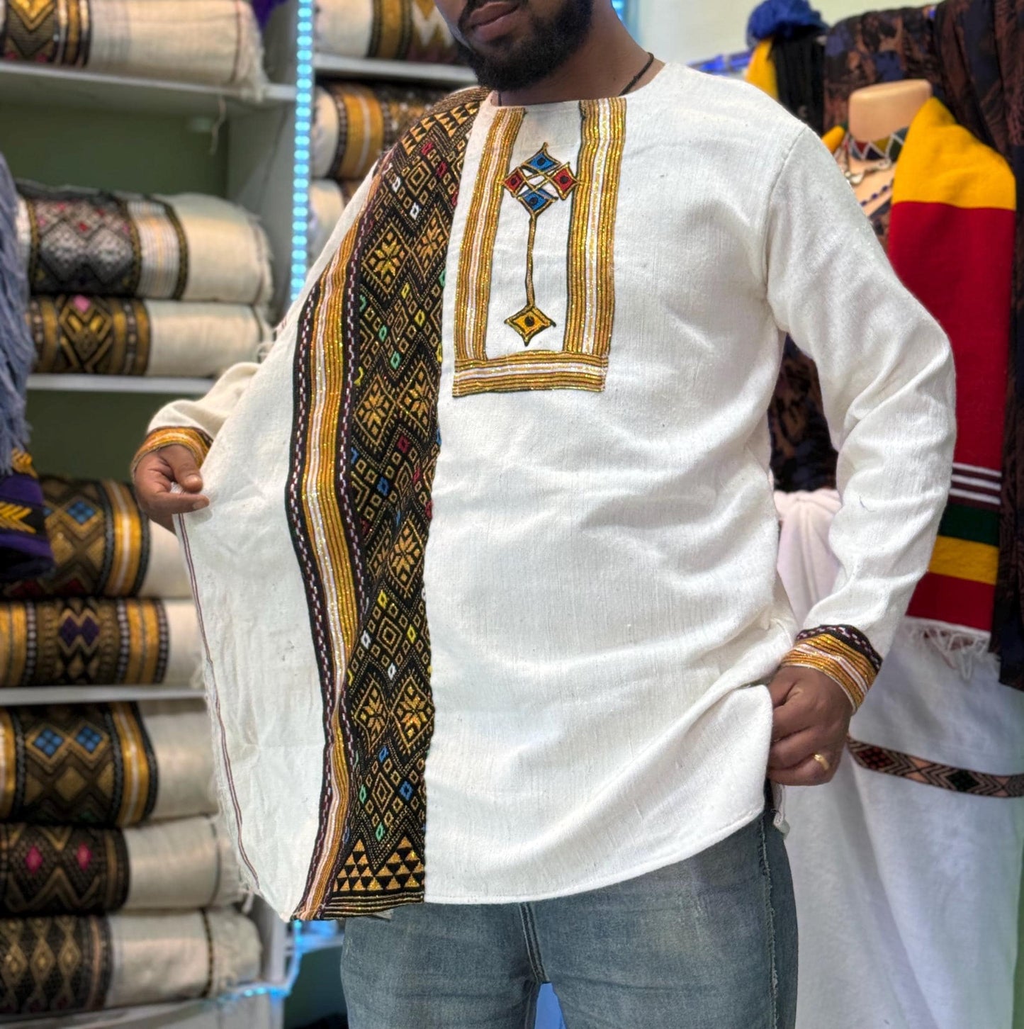 Ethiopian Wollo Traditional Biliko Tilf Men Shirt