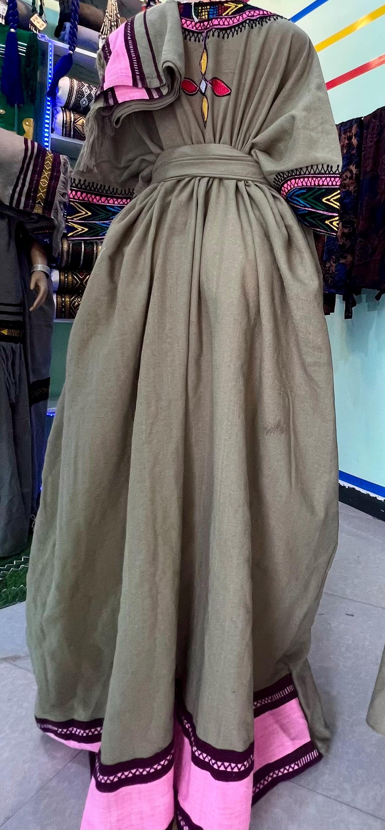 Ethiopian Wollo Light Grey New Pink Embroidery design dress