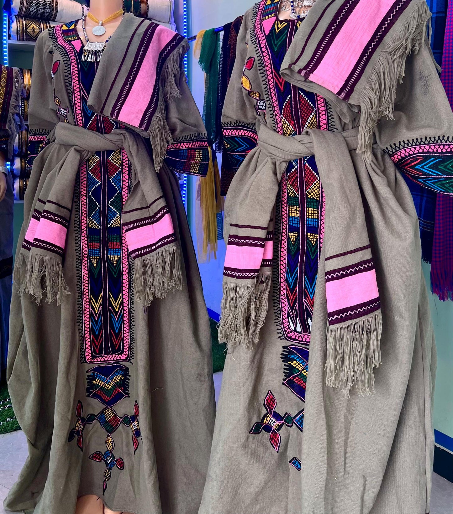Ethiopian Wollo Light Grey New Pink Embroidery design dress