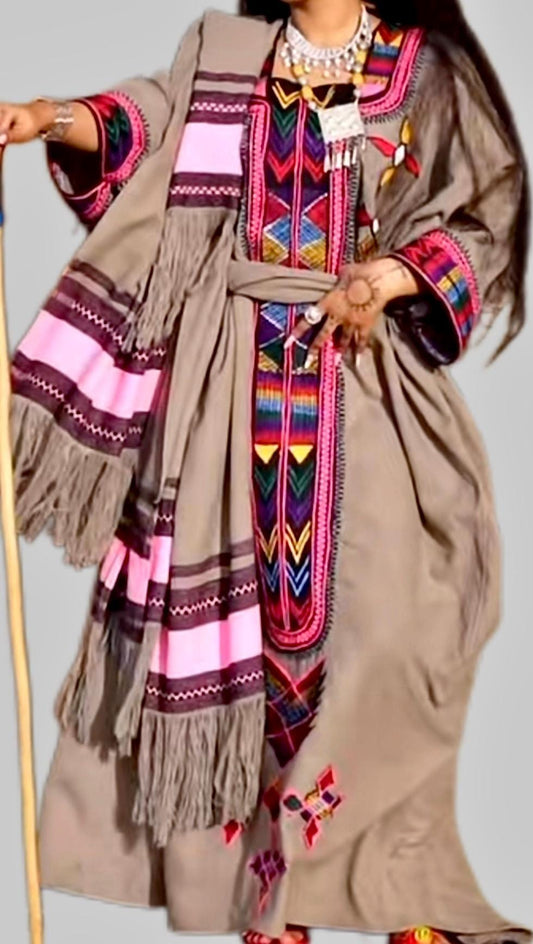 Ethiopian Wollo Light Grey New Pink Embroidery design dress